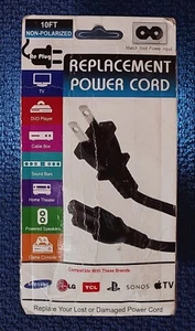10 ft Non-Polarized Replacement Power Cord (Re-Plug) Versatile Power Solution - Picture 1 of 6