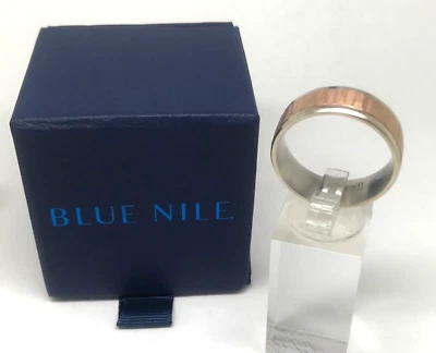 New in Box Blue Nile Men's 14 k White & Rose Gold Wedding Band  Size 11 - Image 1 of 4