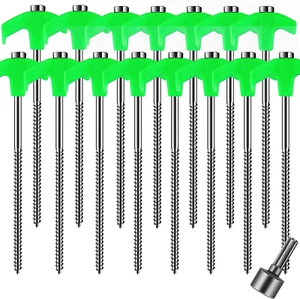 6-Pack Screw in Tent Stakes Heavy Duty, 8”Drill in Style Ground Anchor Pegs with - Picture 1 of 12