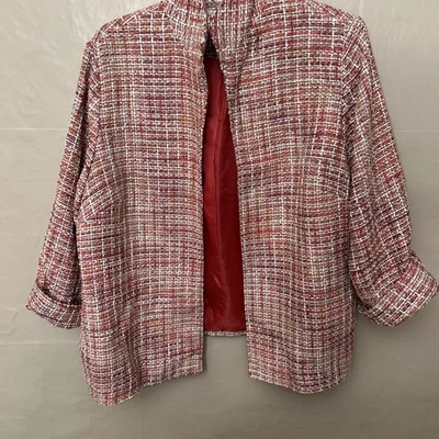 Alfred Dunner 20W 珊瑚粗花呢外观开襟西装外套 3/4 袖  — 第 1/4 张图片