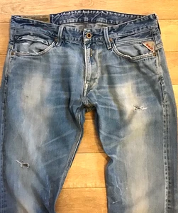 Pantalones de mezclilla para hombre REPLAY M966 JETO ajustados calce recto W34 L34 azul desgastados - Imagen 1 de 22