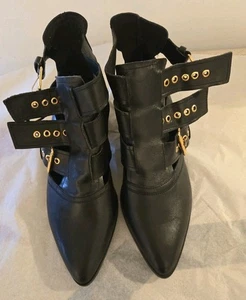 Women's Black Leather Buckled Ankle Boot River Island UK Size 5 New - Picture 1 of 9