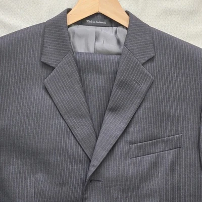 Calvin Klein Suit 2pc Men's 42S/35x32 Wool Black Classic Pinstripe Formal Travel - Image 1 of 4