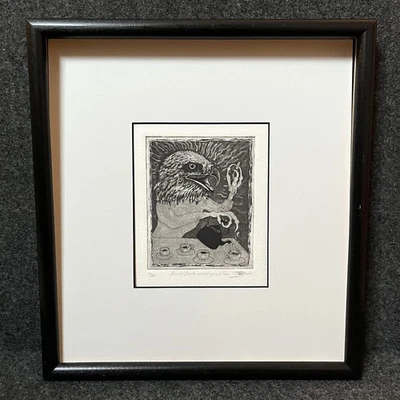 Impressão artística surrealista gravura tingida se apenas pássaros pudessem servir chá dobrador 1/20 - Imagem 1 de 4