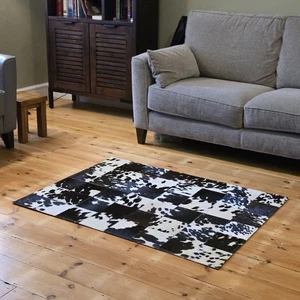 Handmade Cowhide Patchwork Rug: Grey Hair-On Leather (48" x 31") - Picture 1 of 8