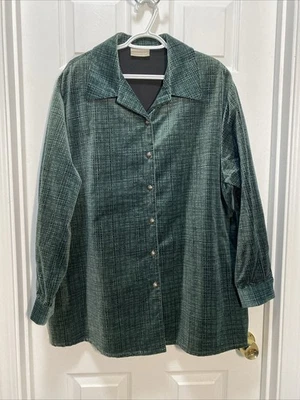 Cómoda chaqueta Coldwater Creek para mujer talla grande 20 terciopelo verde negro con botones Foto 1 de 4