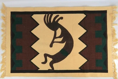 Tapiz de Pared Kokopelli Algodón Tostado y Marrón Hecho en India Talla 40.5" An x 24.5 L Foto 1 de 4