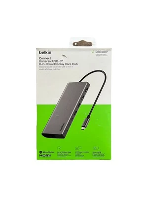 Belkin USB-C 8-in-1 Hub Silver Dual Display, 100W PD 10Gbps Transfer & Ethernet - Image 1 of 4