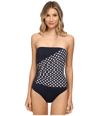 TRAJE DE BAÑO MICHAEL KORS SHORE IKAT FRUNCIDO BANDEAU MAILLOT 1 PIEZA AZUL MARINO TALLA 6 Foto 1 de 4
