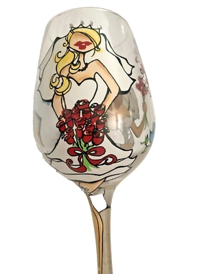 Bride to Be Vidrio Pintado a Mano Adornado Parte Inferior Arriba Colección de Vinos 15 Onzas Foto 1 de 4