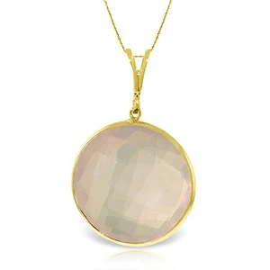 14K massives Gold feine Halskette 16-24" mit Schachbrettschliff rund Rosenquarz - Bild 1 von 6