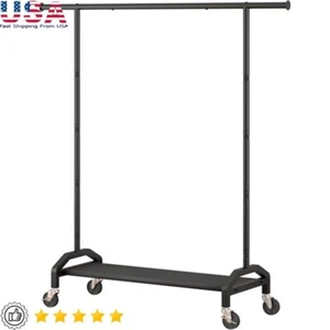 Heavy Duty Rolling Clothes Rack W/ Industrial Wheels & Bottom Shelf Storage New - Picture 1 of 10