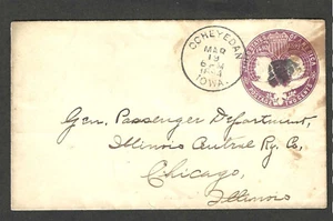 U349 2c ENVELOPE 1894 OCHEYEDAN,IOWA TO ILLINOIS CENTRAL RR,CHICAGO,ILL - Picture 1 of 1