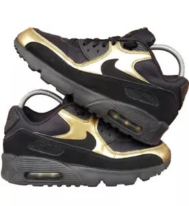 Nike Air Max 90 GS Youth 6Y Black Gold Mesh Big Kids Shoes 833418-013 - Picture 1 of 12