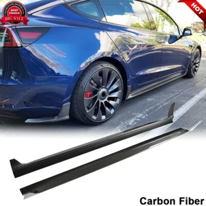 For Tesla Model 3 Sedan 2017-2021 Carbon Fiber Side Skirts Lip Spoiler Body Kit - Picture 1 of 12
