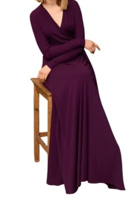 Unbranded Maxi Dress Women XL Plum 3/4 Sleeve Wrap Party Stretch A-Line Weeding - Image 1 of 4