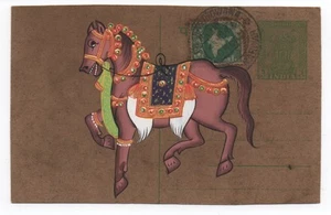 Postal antigua de la India con diseño de caballo pintado a mano (3) - Imagen 1 de 1