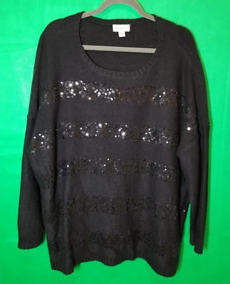 Suéter Avenue Negro Lentejuelas Rayas Negro Mujer Talla 22/24 Fiesta Oficina Foto 1 de 4