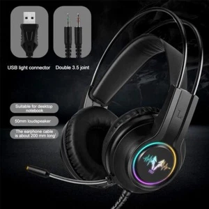 3.5mm Gaming Headset Mic LED Headphones Stereo Bass Surround For PC /Xbox One - Picture 1 of 14