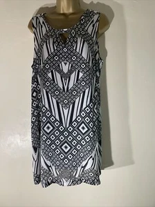 Womens Wallis Medium Black&white Satin Sleeveless Short Length Shift Dress - Picture 1 of 7