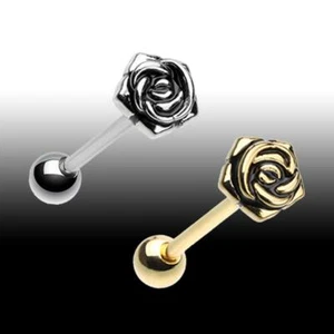 Anillo Lengua con Barra de Pétalo Rosa 14g 5/8 Astilla Oro Amor Jardín Sexy Hoja de Flor - Imagen 1 de 3