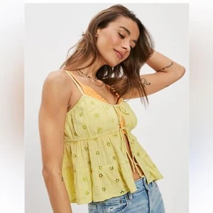 American Eagle Outfitters 🦅 AE Tie-Front Cami Eyelet Open Tank Blouse - Size L - Picture 1 of 6