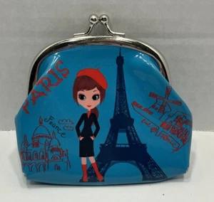 Monedero Torre Eiffel París Francia Cerradura de Beso Azul con Mujer de Moda - Imagen 1 de 11