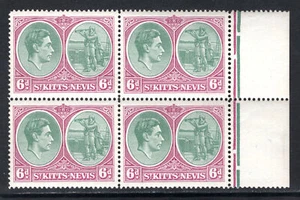 M21101 St Kitts Nevis 1944 SG74c - 6d green & purple perf 14 marginal block of 4 - Picture 1 of 1