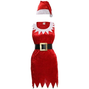 LADIES SANTA COSTUME & HAT CHRISTMAS SEXY FANCY DRESS XMAS OFFICE PARTY OUTFIT - Picture 1 of 6