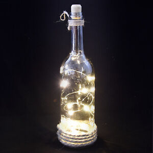 Dekolampe Glasflasche mit 10 LEDs Dekoleuchte Flasche Dekolicht Rauch Kork 
