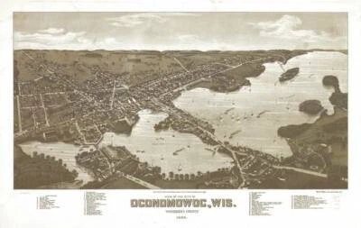Poster - Oconomowoc WI Vintage Pictorial Map (1885) - Image 1 of 4