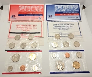 US Mint 2002 Uncirculated 10 Coin Proof Sets Denver & Philadelphia in Envelopes - Picture 1 of 19