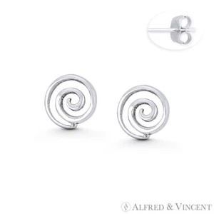 Spiral Swirl Design Celtic Irish Symbol Charm .925 Sterling Silver Stud Earrings - Picture 1 of 1