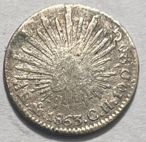 MEXICO - Silver (1/2) Medio Real - 1863 Mo. CH - Mexico City - Km-370.9 - Picture 1 of 2