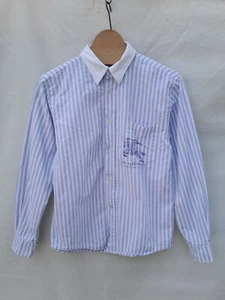 Burberry Striped Shirt Boys 12 Blue White Cotton Pocket Logo Contrast Collar - Picture 1 of 14