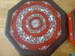 Vintage 29cm Mother of Pearl Inlaid Papier Mache Brown Laquer Chinese Box 1 dent - Picture 1 of 10