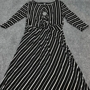 NEW Bobeau Dress Womens Small Long Black Striped Rayon Blend Long Sleeve - Picture 1 of 9