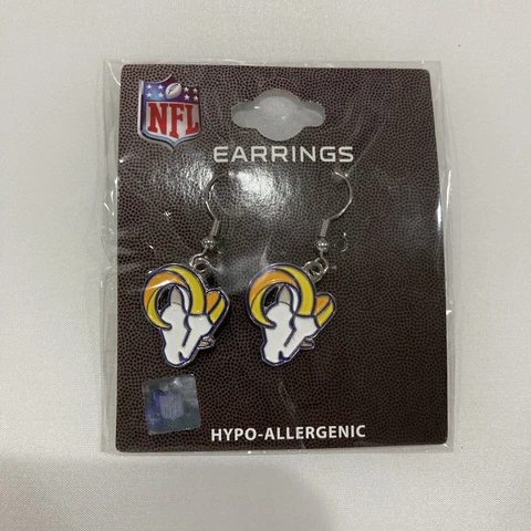 Los Angeles LA Rams Football NFL New Logo Charm Silver Dangle Earrings Set Cover