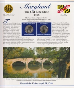 2000 Maryland Statehood Uncirculated Quarter/Stamp place card. - Picture 1 of 5