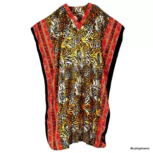 Womens Plus Size Long Satin Caftan Animal Print Fits up to 4X NWT - Picture 1 of 3