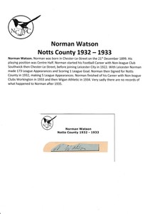 NORMAN WATSON NOTTS COUNTY 1932-1933 VERY RARE ORIGINAL HAND SIGNED CUTTING/CARD