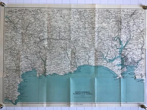 South CORNWALL Vintage County Map 1935 England Bartholomew Plymouth - St Austell - Picture 1 of 8