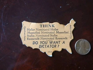 1940 Wendell Willkie Anti-Franklin Roosevelt Think Do You Want A Dictator? Card - Picture 1 of 3
