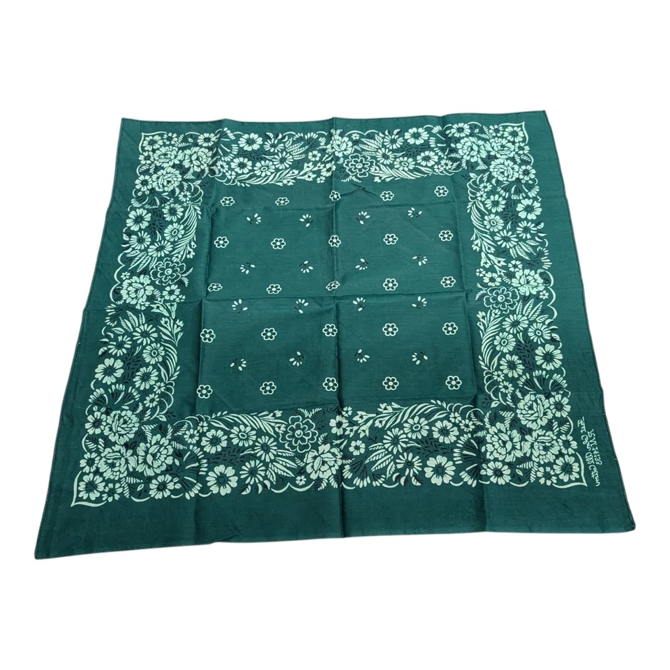 Bandana Vintage Color Rápido Todo Algodón 14193 Ribete Floral Excelente Verde X Foto 1 de 4