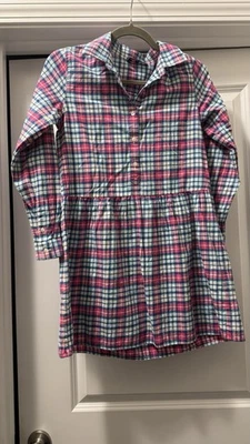 Vineyard Vines Flannel Button Pink Blue Plaid Dress Girl’s Size 14 Long Sleeve - Image 1 of 4