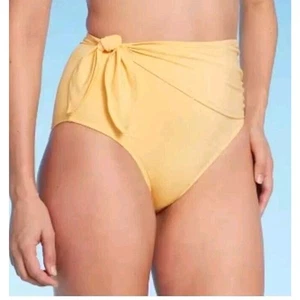 Kona Sol Yellow High Waist Side Tie Wrap Bikini Bottom Size Medium - Picture 1 of 7