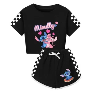 Girls Lilo&Stitch Cartoon Athletic Outfit Jogging T-Shirt Set Tracksuit 2 piece - Picture 1 of 25