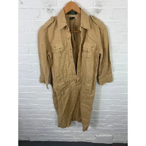 Lauren Ralph Lauren Damen Leinenmischung Hemdkleid 3/4 Arm hellbraun Größe S - Bild 1 von 4