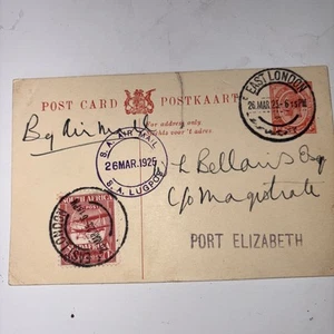 EAST LONDON SOUTH AFRICA PORT ELIZABETH AIR MAIL Postcard FLIGHT COVER 1925 - Picture 1 of 4