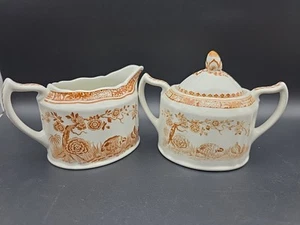 Lovely Vintage Brown Mason's Furnivals Pottery Quail Sugar Bowl Milk Jug #1 - Picture 1 of 6